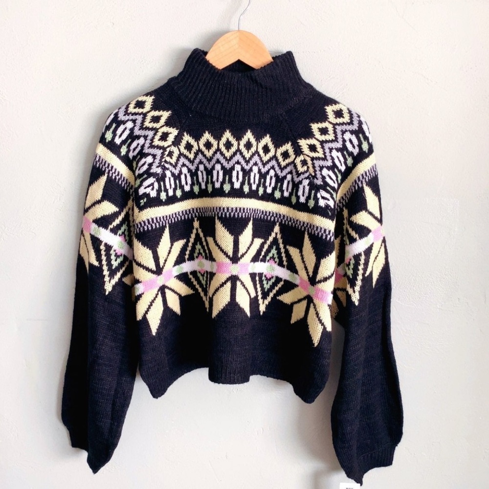 Planet Gold Mock Neck Cropped Sweater